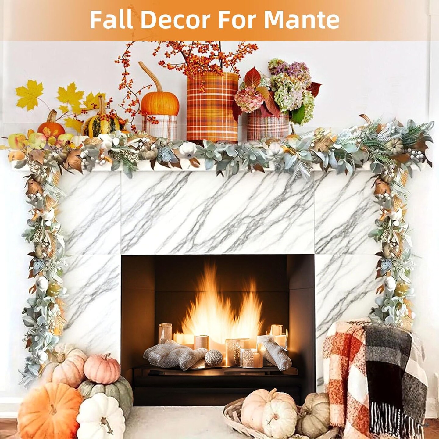 5.9FT Fall Decor Fall Garland with Pumpkin, Plush Rattan and Fern,(Fall Leaves)8.82 x 8.31 x 4.29 inches