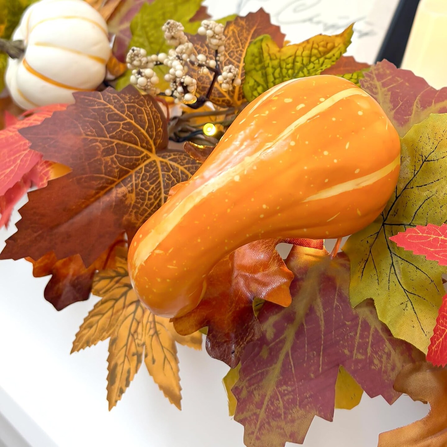 6ft Pumpkin Maple Leaf & Berries Fall Garland with Light String - Fall Decor for Home(10.55 x 10.51 x 3.82 inches)