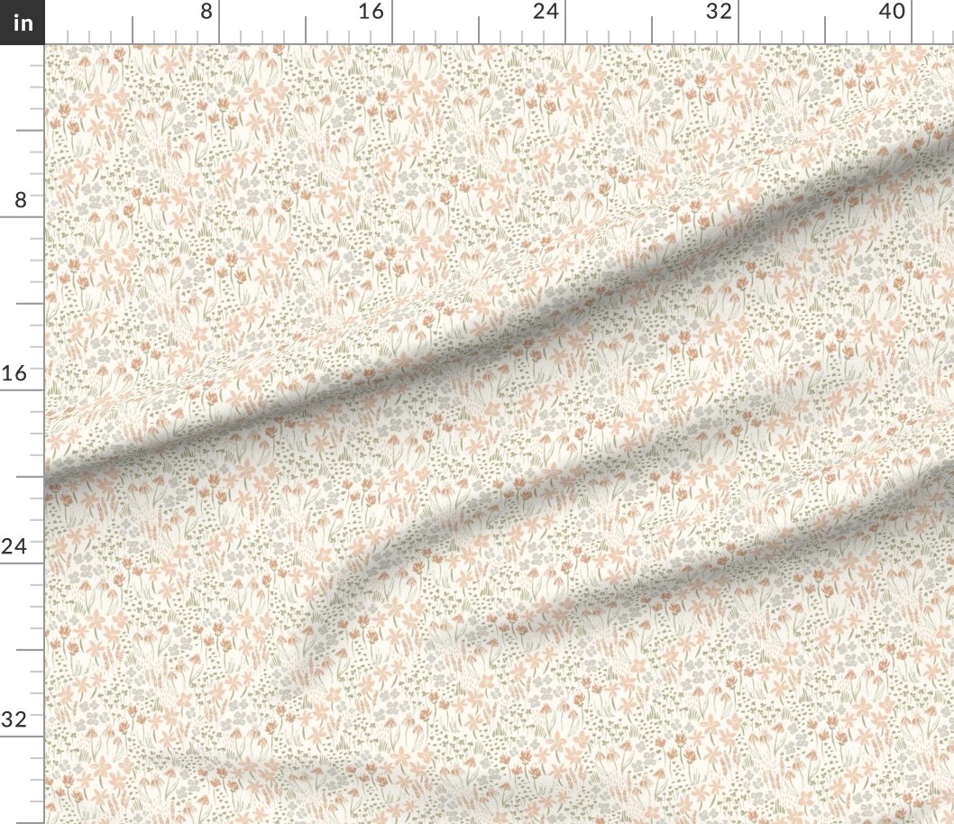 Florals Small Flowers Pastels Weeds Pink Grass Custom Printed Fabric by Spoonflower Various Fabrics by the Yard or Fat Quarter