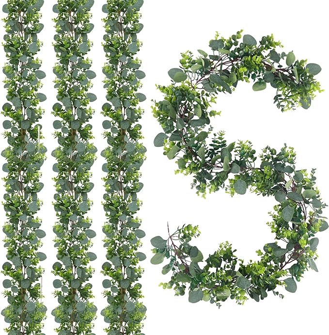 4pcs 26.4ft Artificial Eucalyptus Garland – Realistic Greenery for Wedding Arch, Table Runner, Centerpiece, Farmhouse & Home Party Decoration (4)