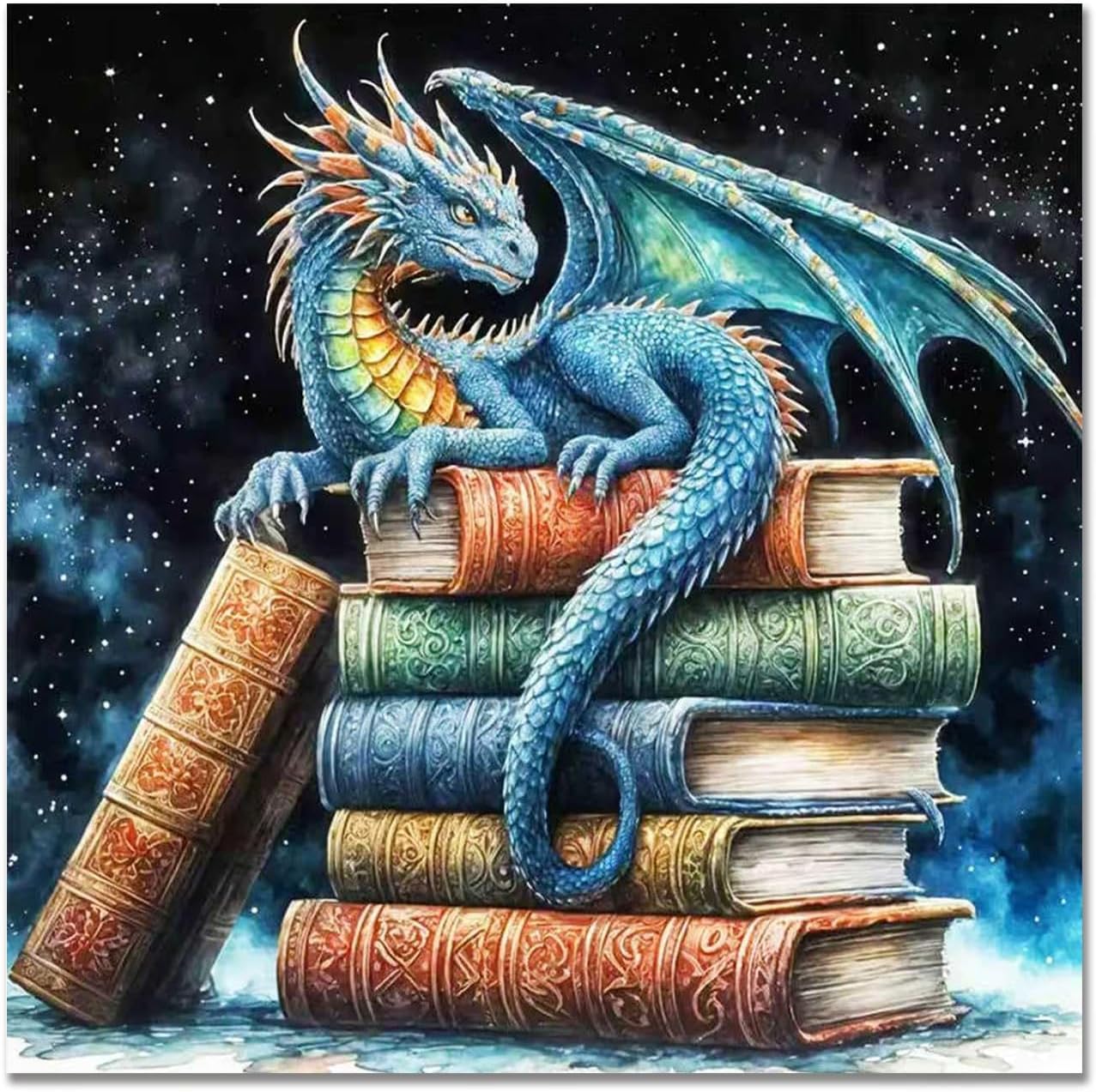 Dragon Book Stamped Cross Stitch Kit for Adults – Beginner-Friendly 11CT Pre-Printed Canvas with Threads & Needles, DIY Embroidery Craft, 13.8×13.8 Inch