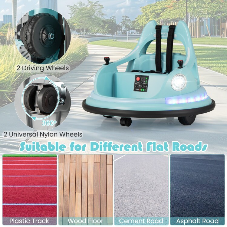 Kids 12V Ride-On Bumper Car with Remote Control, Dual Joystick, 360° Spin & Lights