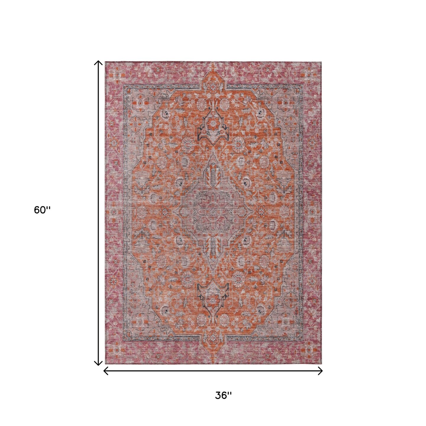 Edge Collections - 3' x 5' - Orange - Decorative Medallion Area Rug for Indoor and Outdoor Use - 1 Piece