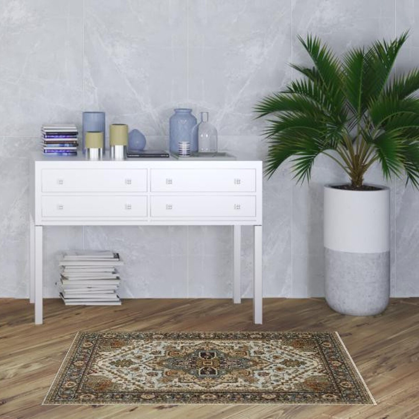 Edge Collections - 3' x 5' - Multicolor - Traditional Stain-Resistant Oriental Rug with Fringe Accents - 1 Piece