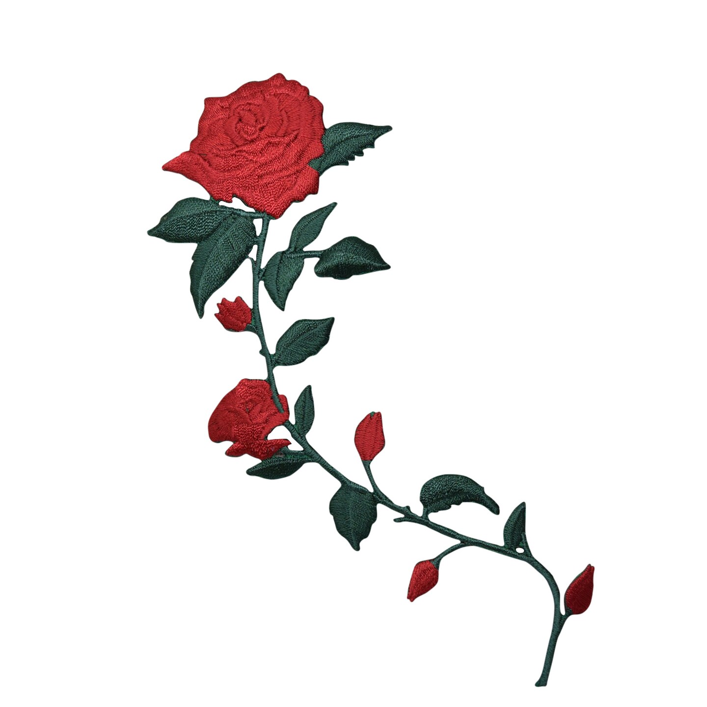 Red Roses Curved Stem Facing Left, Embroidered, Iron on Patch