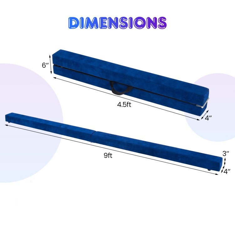 9-Feet Kids Folding Balance Beam Gymnastics Bar with Foam Padding and Non-Slip Base