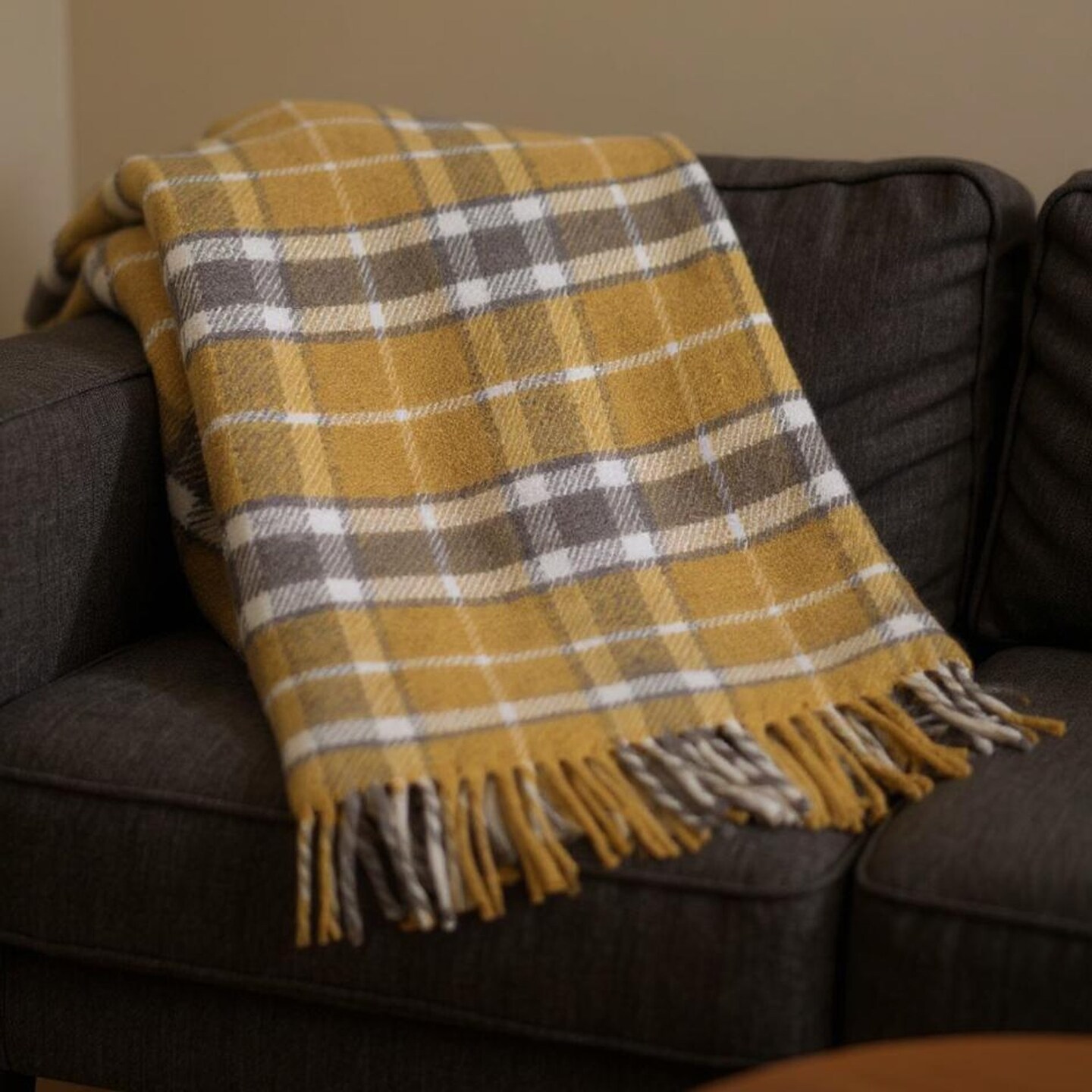 Edge Collections - 55" x 70" - Gold - Cozy Plaid Throw Blanket for Warmth and Style - 1 Piece