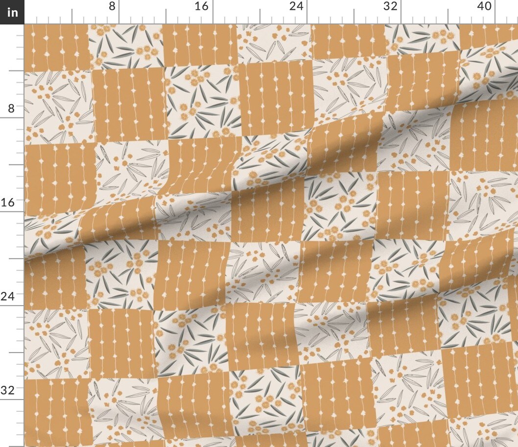 Various Fabrics by the Yard or Fat Quarter Patchwork Australian Wattle Mustard Yellow Australia Cheater Quilt Quilt Block Wattle Botanical Dots Lines Modern Farmhouse Rustic Farmhouse Custom Printed Fabric by Spoonflower