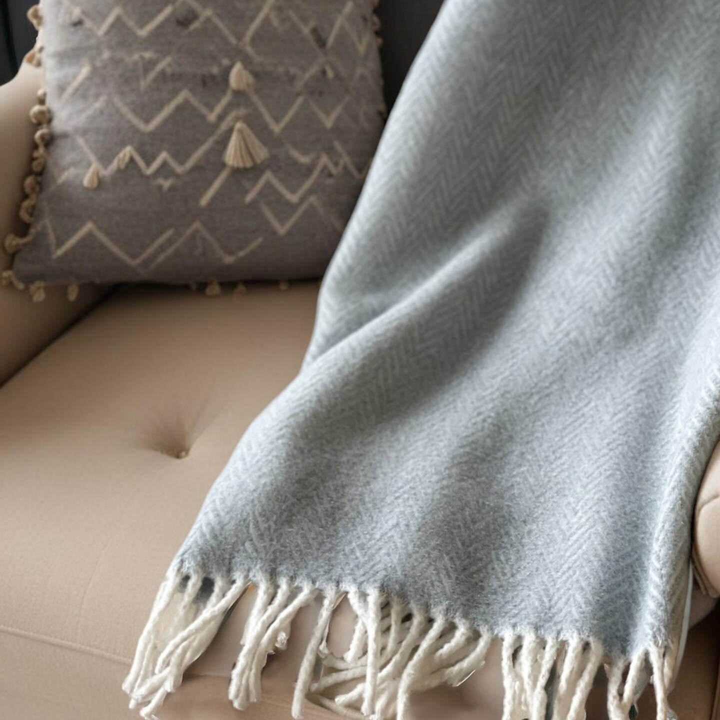 Edge Collections - 70 x 55 - Blue - Soft Herringbone Throw Blanket - 1 Piece