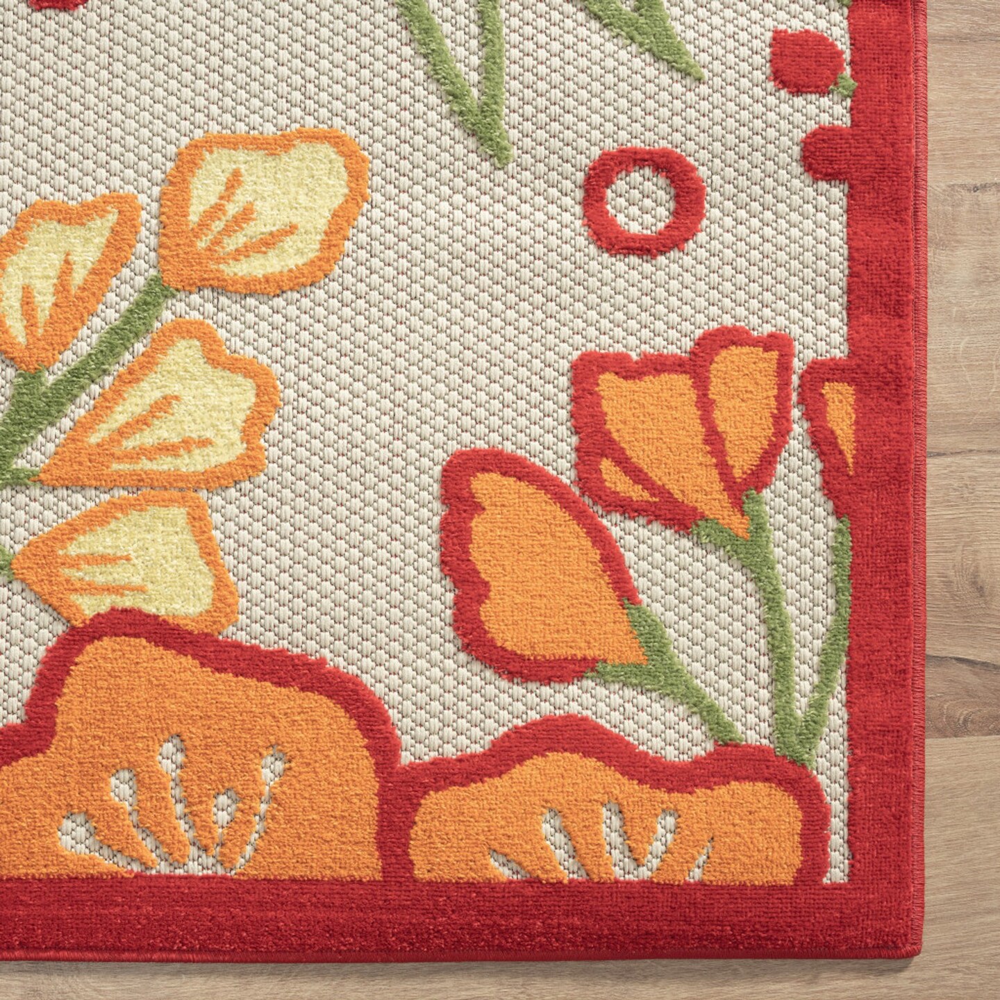Edge Collections - 5' x 8' - Orange - Floral Stain-Resistant Area Rug for Indoor and Outdoor Use - 1 Piece