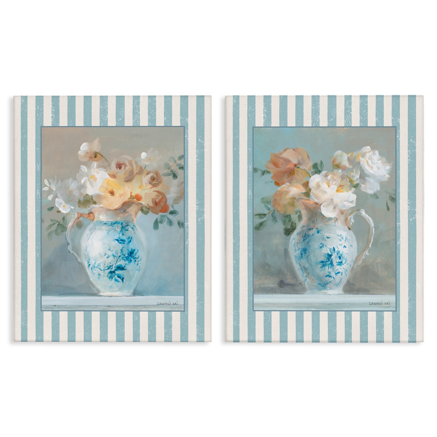 Stupell Industries Heirloom Bouquet on Stripes 2 Piece Canvas Wall Art Set, design by Danhui Nai