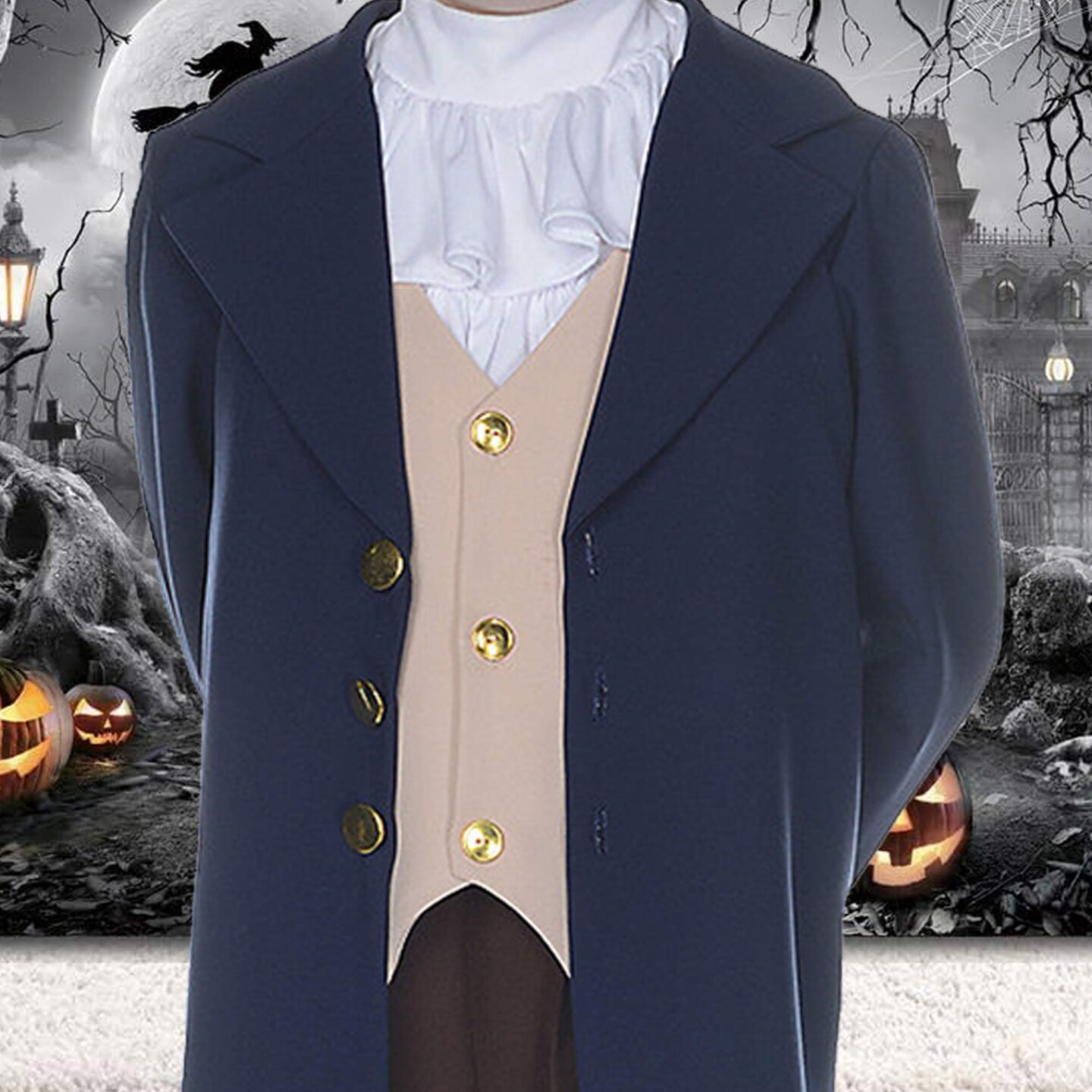 Thomas Jefferson Child Costume with Navy Jacket Tan Vest Brown Pants and Jabot