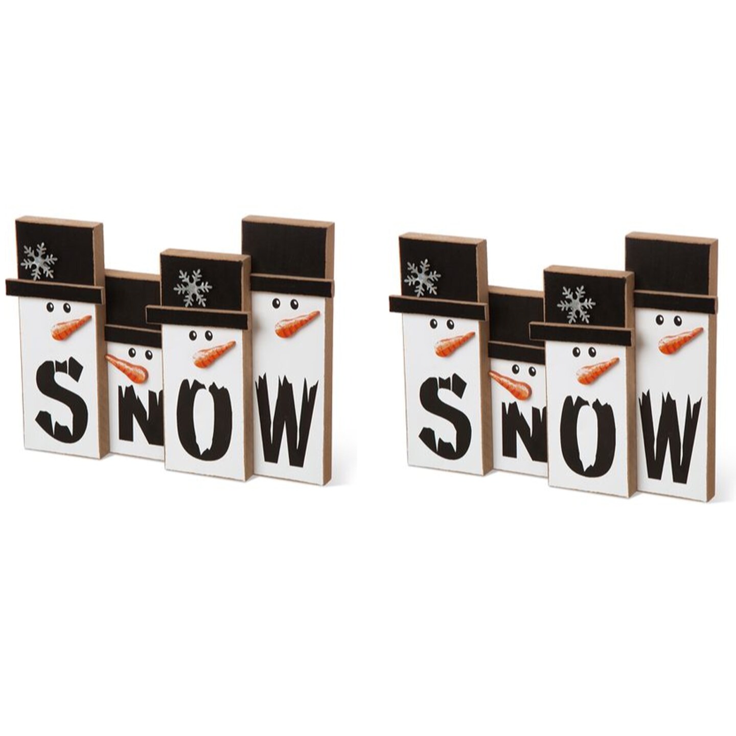 Set of 2 11.75&#x22;L Wooden Christmas Snowman Family Table Decor