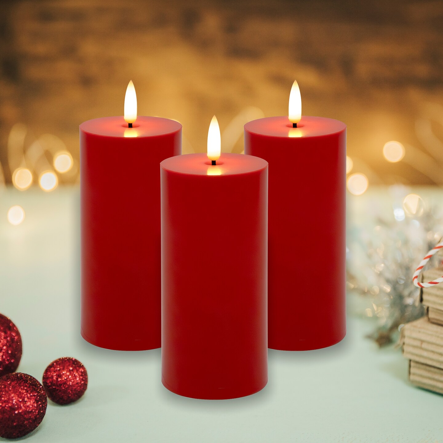 Mod Lighting and Decor LED Lighted 3D Wick Pillar Candles - 6.5