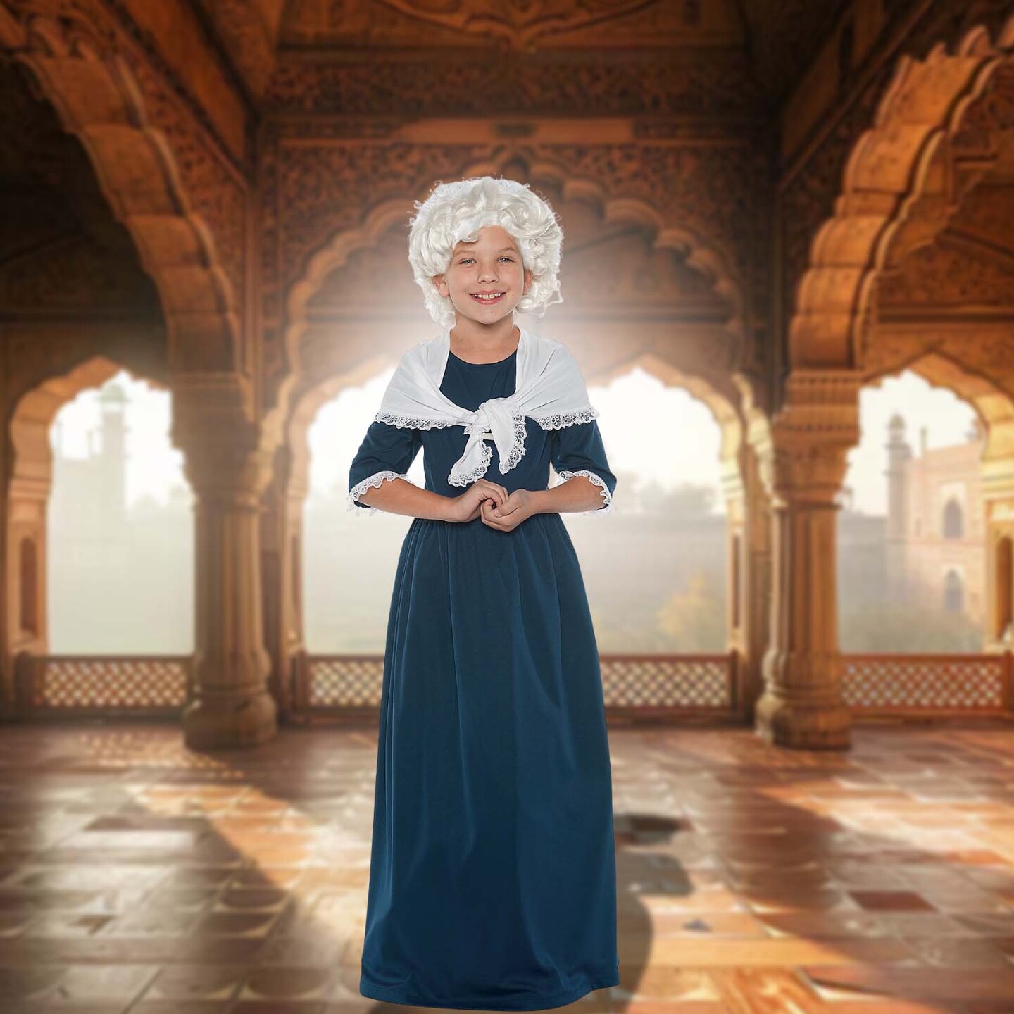 Martha Washington Child Costume Medium Historical Dress Shawl Cap