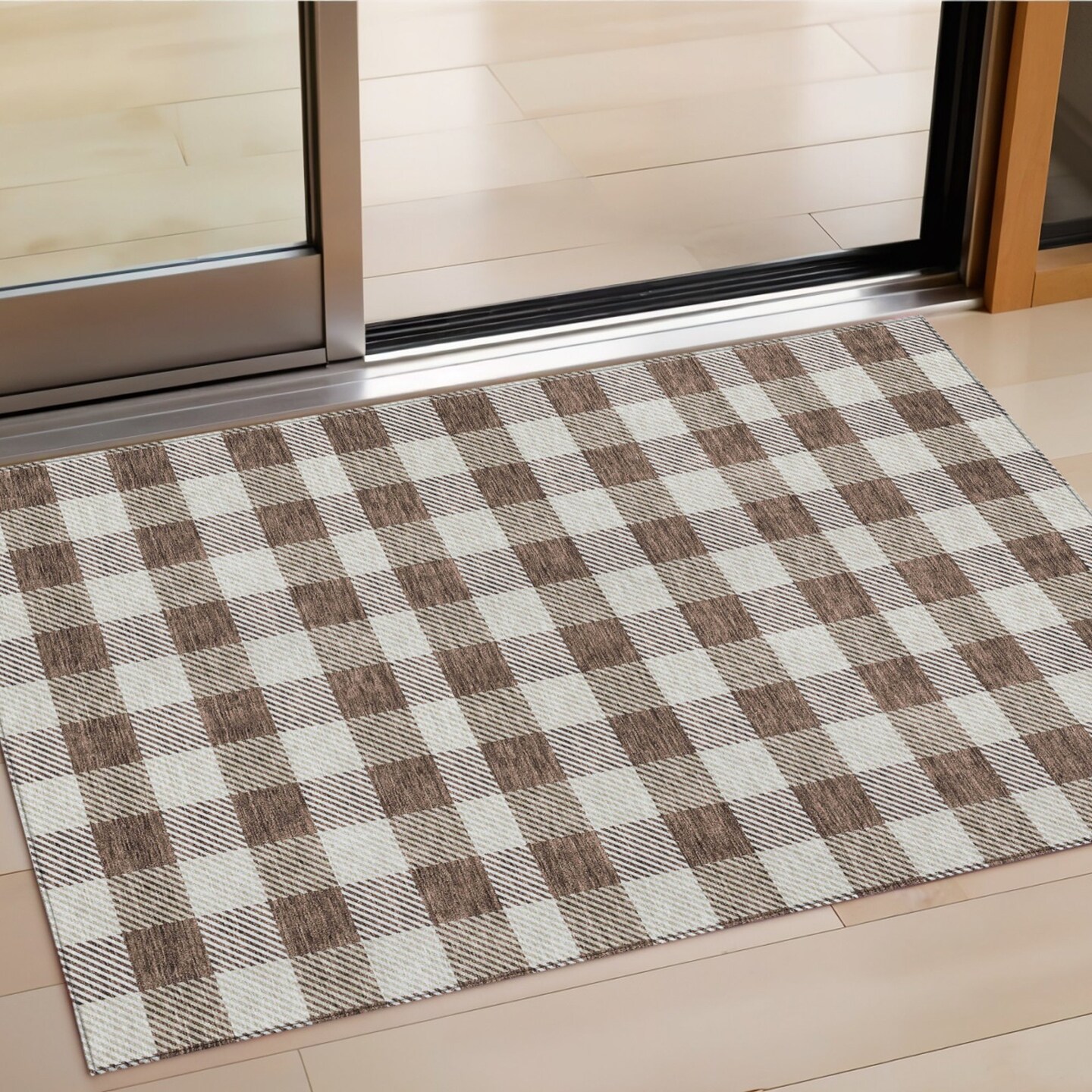 Edge Collections - 3' x 5' - Brown - Plaid Washable Indoor Outdoor Area Rug - 1 Piece
