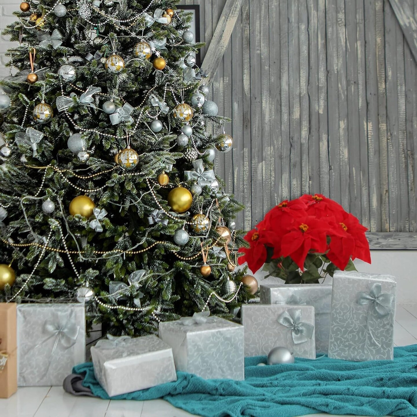 20-Inch Red Velvet Poinsettia Bush with 7 Lifelike Silk Blooms for Christmas Decor - Indoor/Outdoor Use | 2024 Christmas Collection, Floral Home by Artificial Flowers