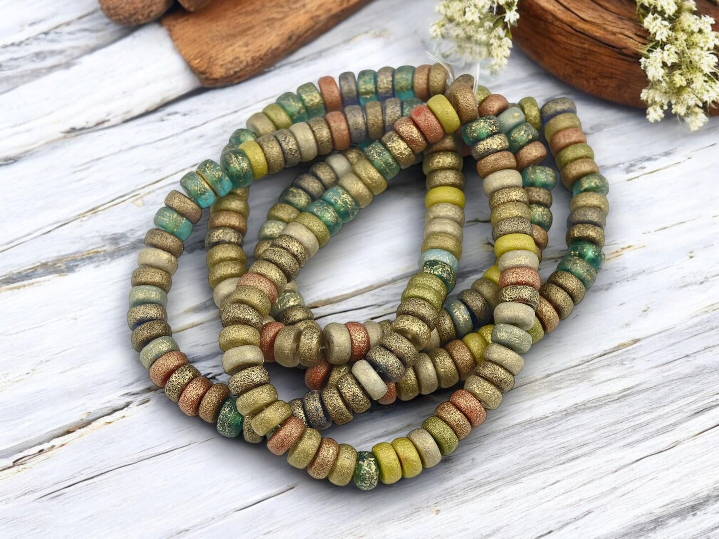 *50* 6x3mm Gold Washed Etched Color Mix Heishi Beads