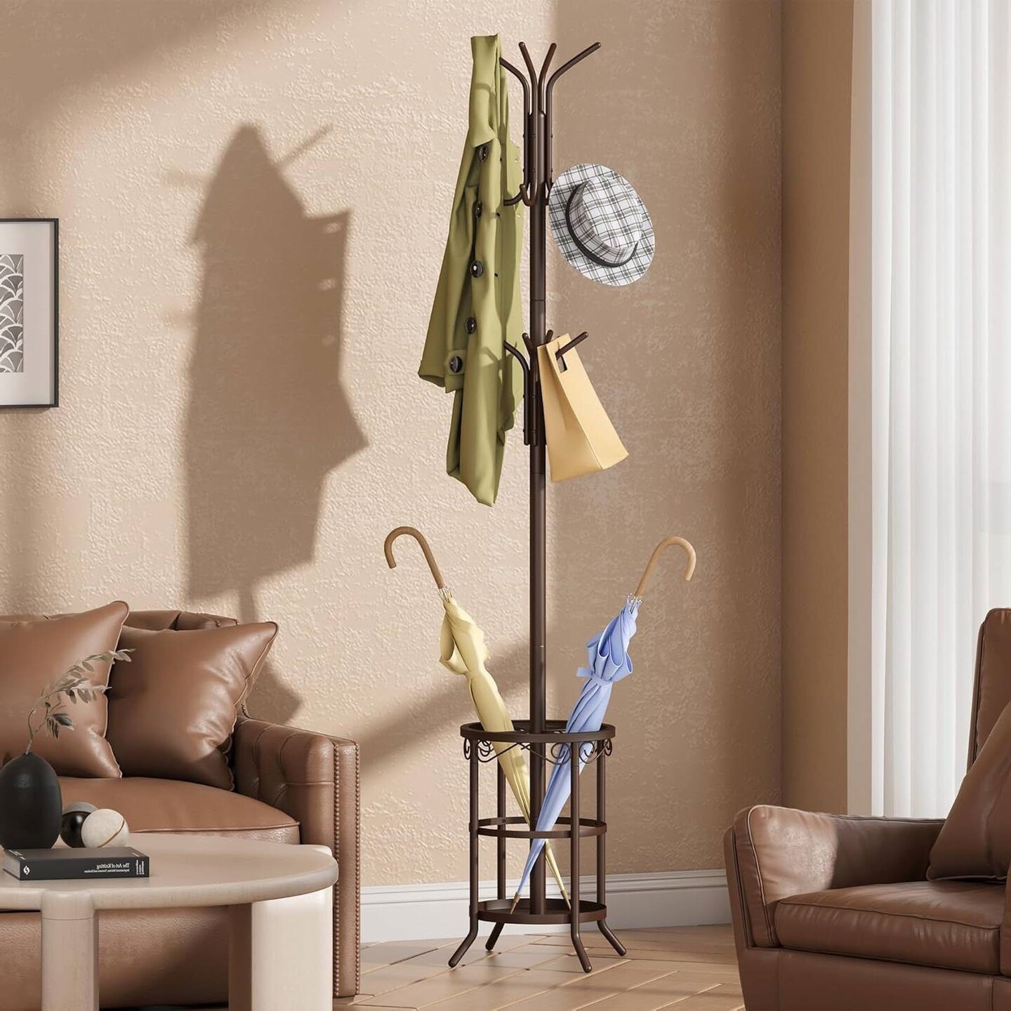 Entryway Hall Tree Coat Rack with Metal Frame and Umbrella Stand