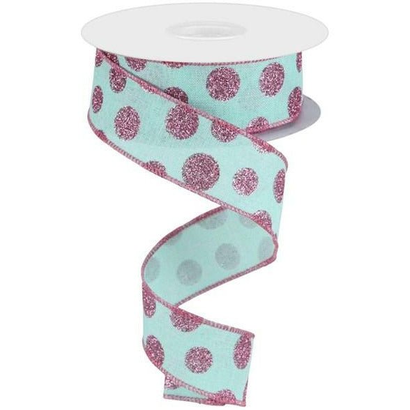 1.5&#x22; Glitter Polka Dot Ribbon: Mint Green (10 Yards)