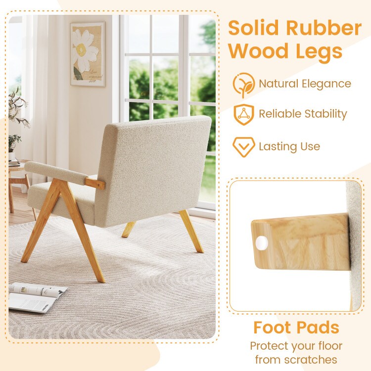 Plush Sherpa Loveseat Sofa with High-Density Cushion and Rubber Wood Legs for Home Decor