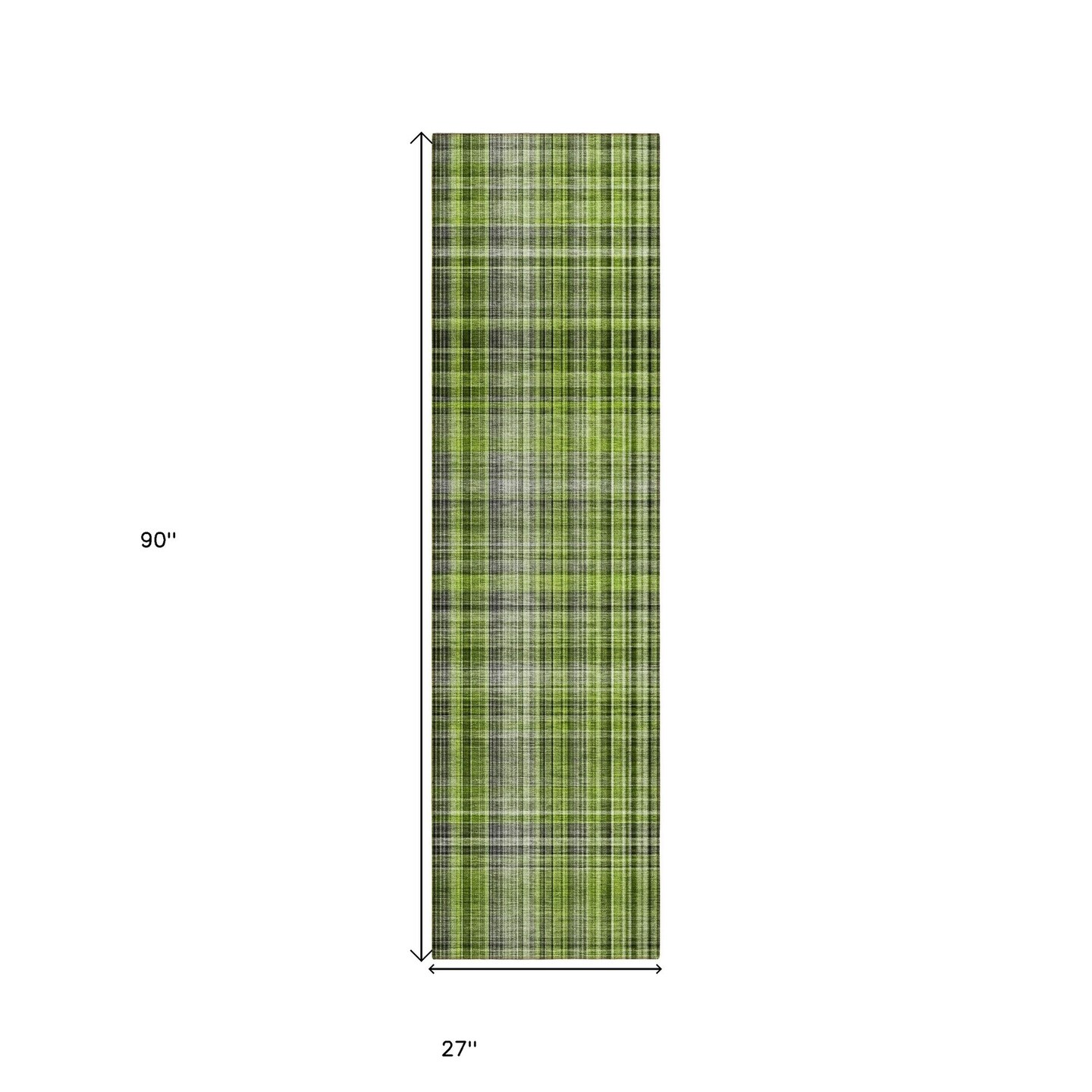 Edge Collections - 2' x 8' - Green - Plaid Washable Area Rug for Indoor and Outdoor Spaces - 1 Piece