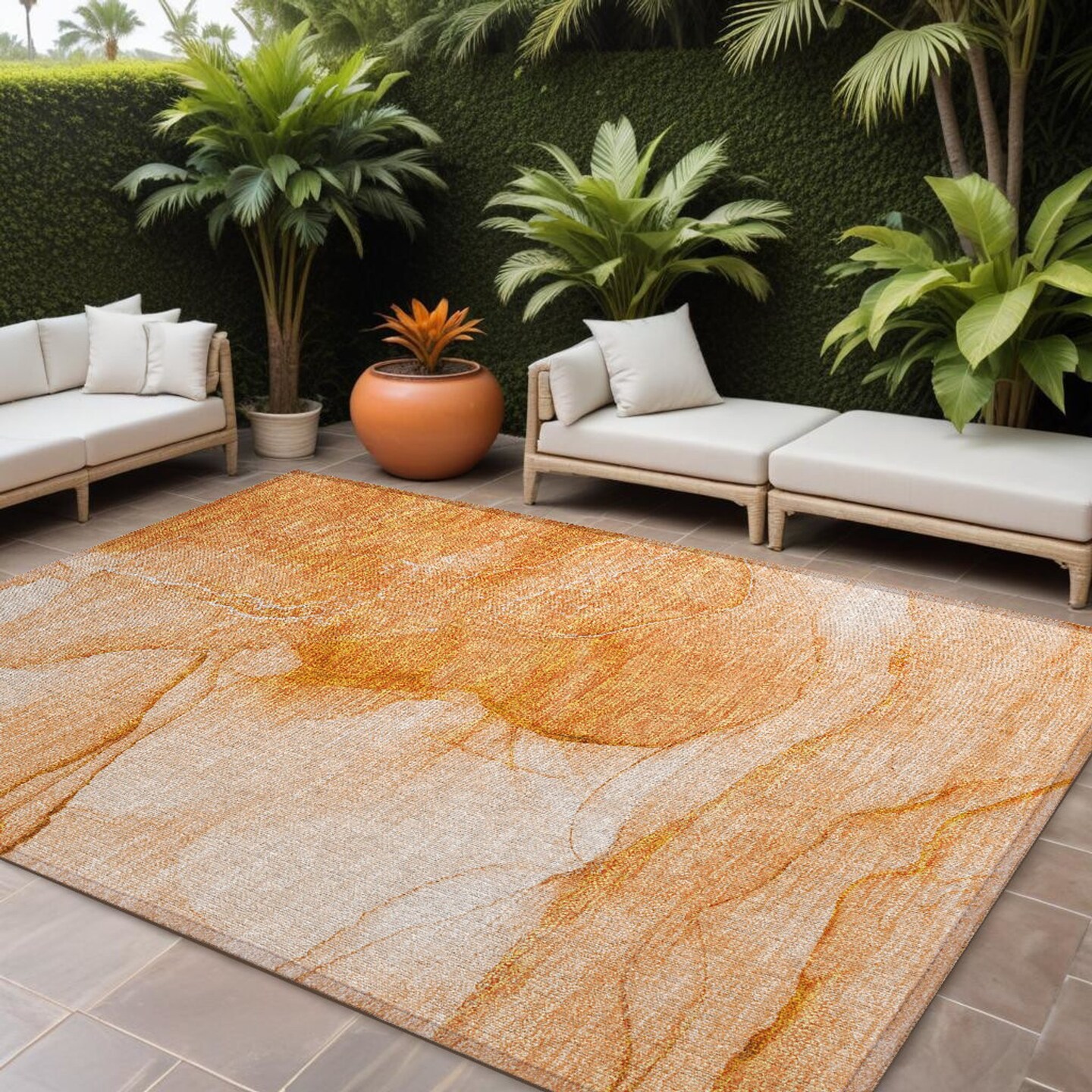 Edge Collections - 9' x 12' - Orange - Abstract Washable Non-Skid Area Rug for Indoor and Outdoor Use - 1 Piece