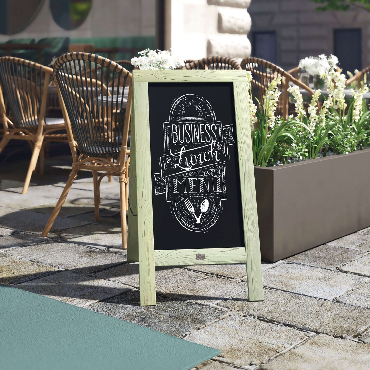 HBCY Creations Magnetic A-Frame Chalkboard Deluxe Set / 8 Chalk Markers + 10 Stencils + 2 Magnets Outdoor Sidewalk Chalkboard Sign / Large 48&#x22; x 24&#x22;