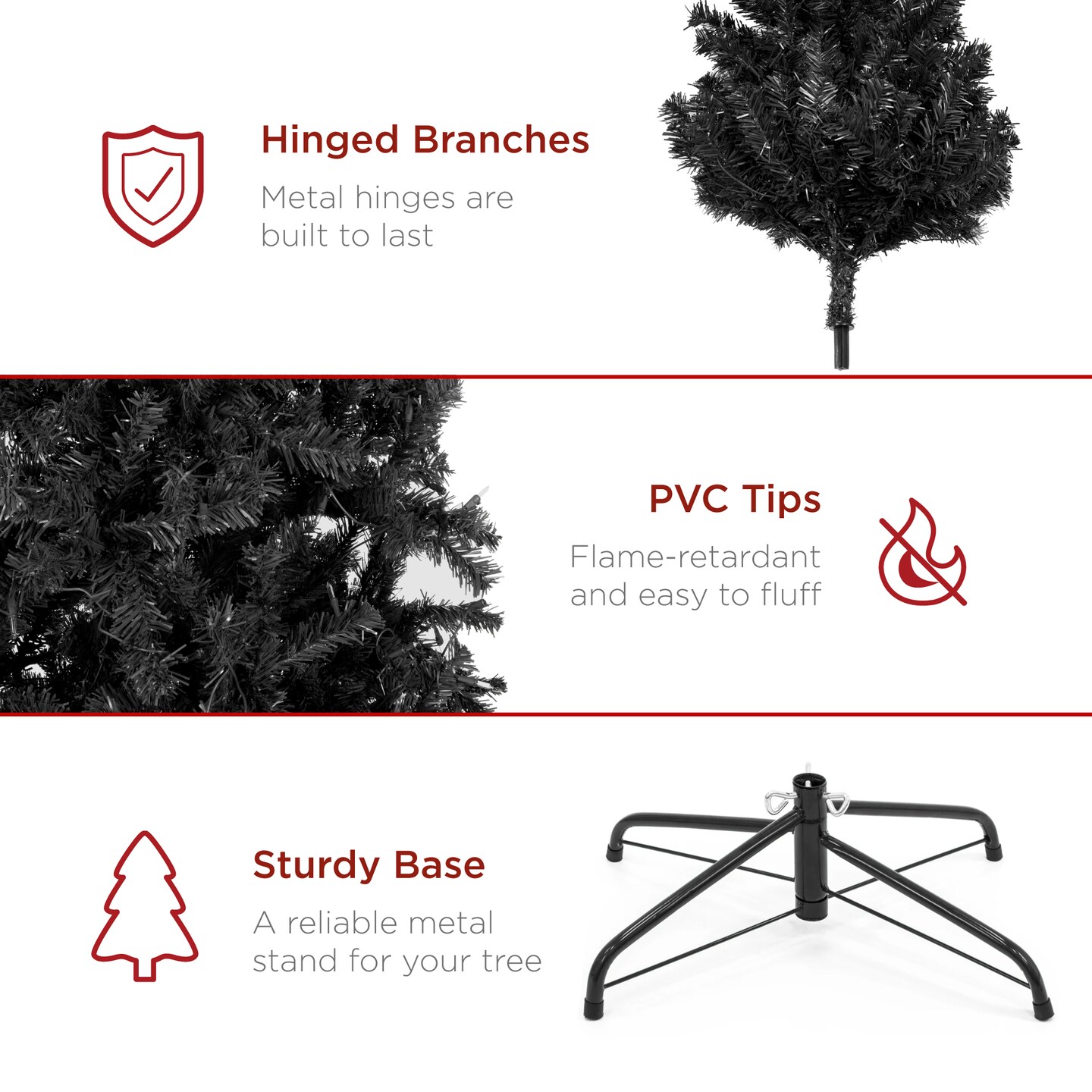 Best Choice Products Artificial Christmas Tree, Premium Unlit Spruce Design, Dense Branches &#x2013; Black Spruce