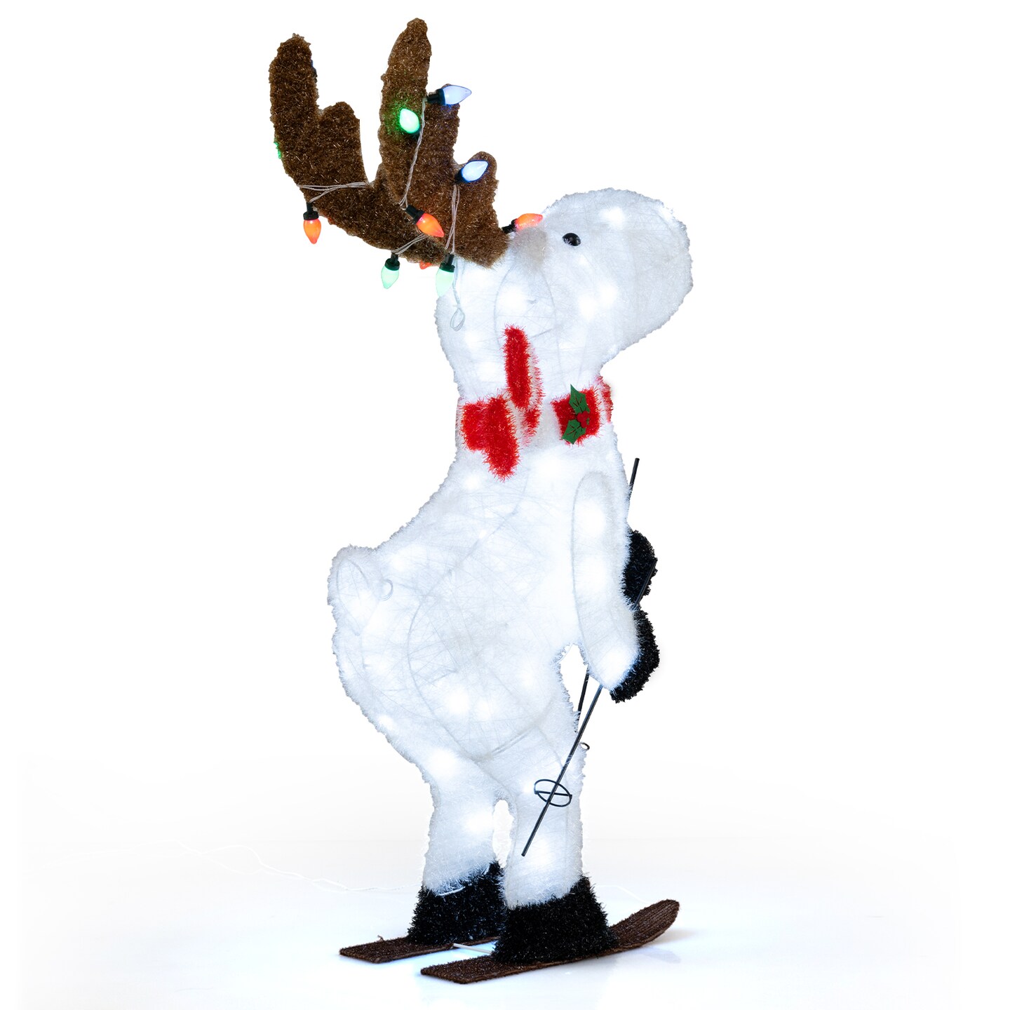 White LED Fabric and Metal Animated Reindeer with Skiing Arms
