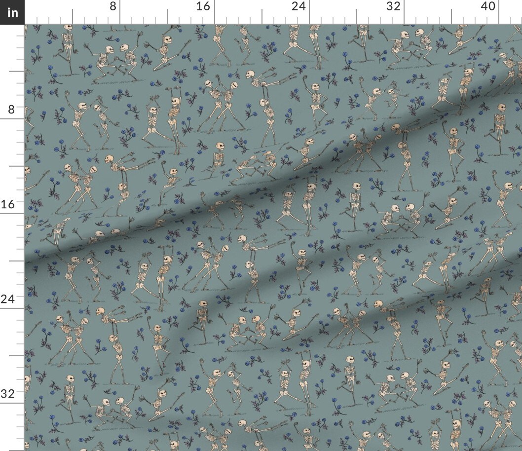 Various Fabrics by the Yard or Fat Quarter Dancing Skeletons Gothic Bones Roses Halloween Spooky Dance Danse Macabre Custom Printed Fabric by Spoonflower