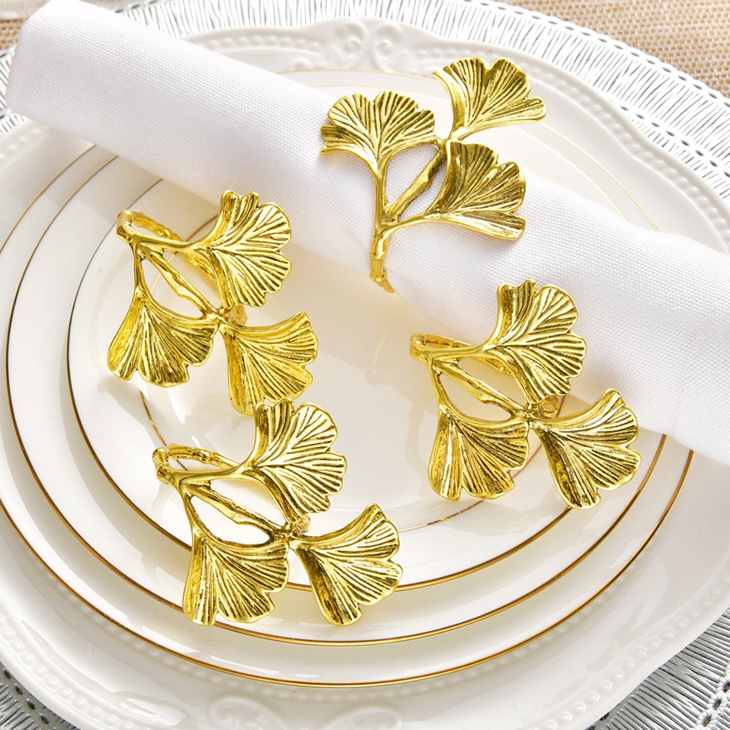 Edge Collections - Gold - Napkin Rings Leaf Design Elegant - 1 Piece