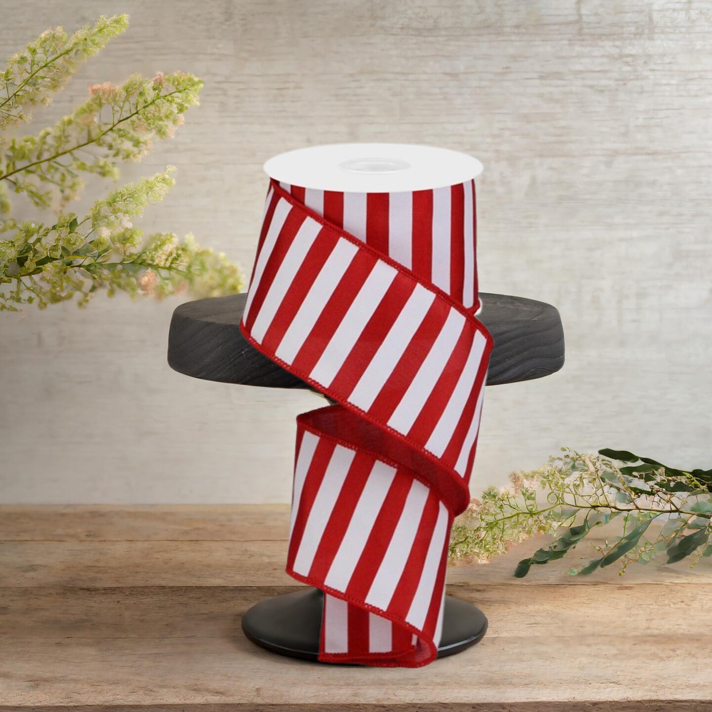 2.5&#x22; Medium Horizontal Stripe Ribbon: Red &#x26; White (10 Yards)