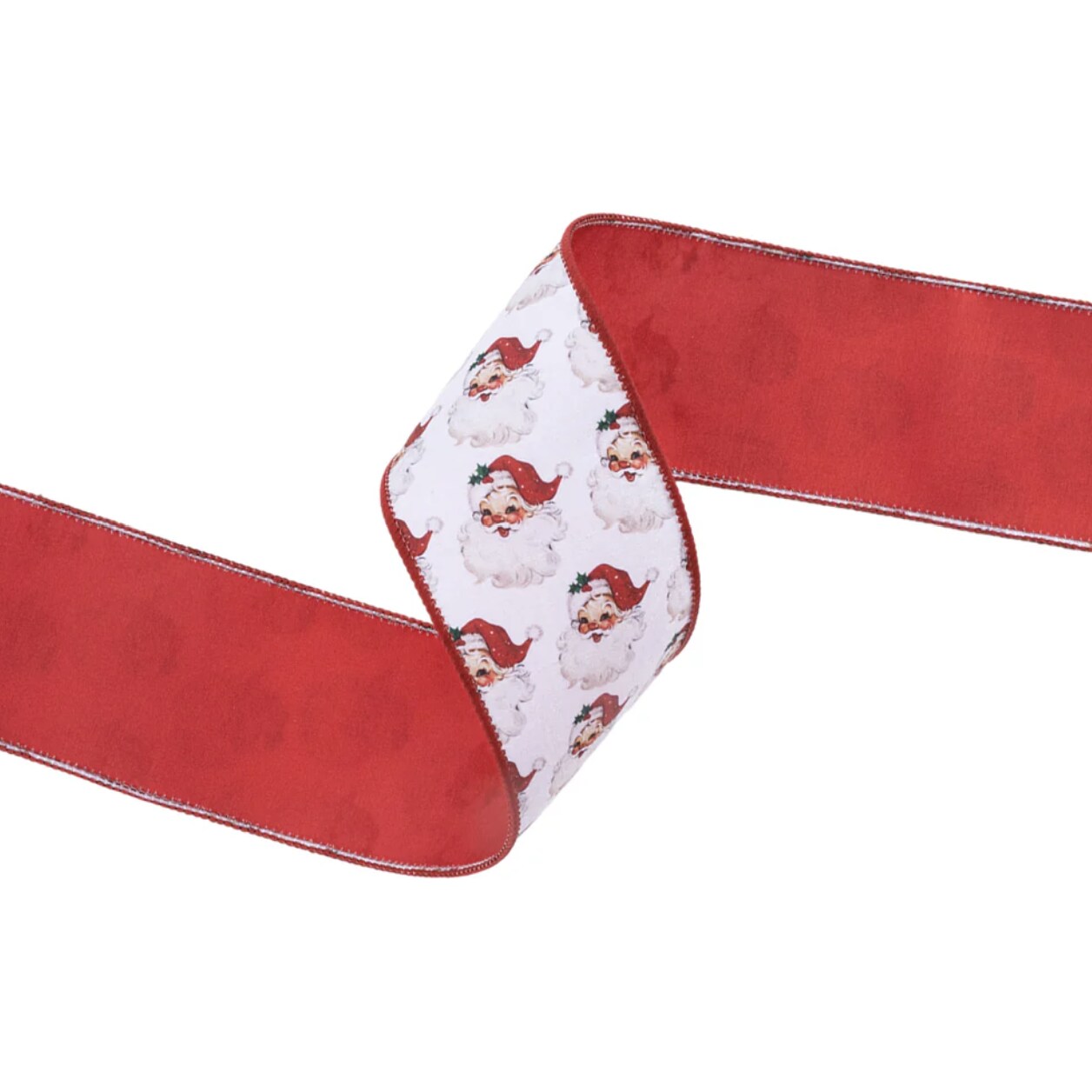 2.5in Vintage Santa Face Ribbon: Red (10 Yards)