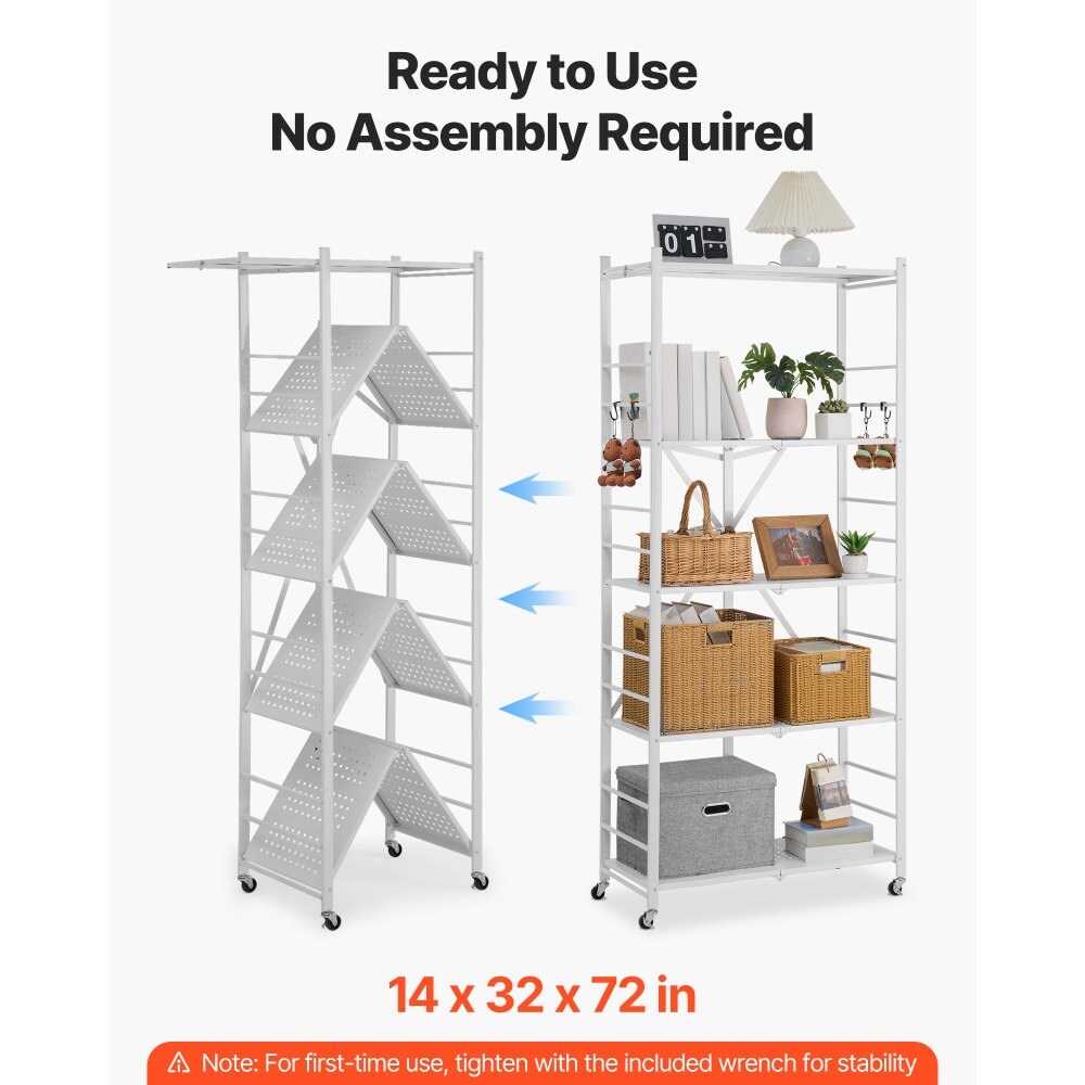 White Carbon Steel Folding Garage Storage Shelf with Wheels and 750 lbs Capacity