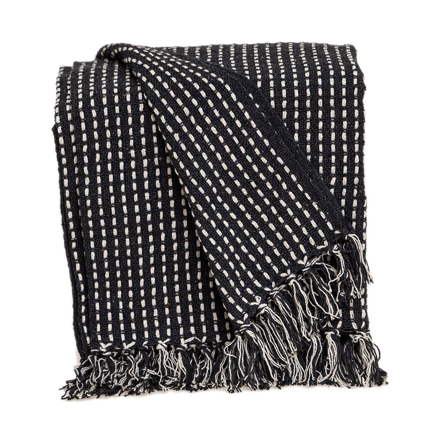 Edge Collections - 52" x 67" - Black - Classic Striped Throw Blanket with Tassels for Cozy Elegance - 1 Piece