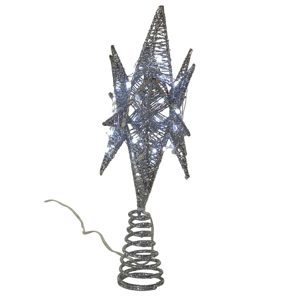 Kurt Adler 11-Inch Pre-Lit Twinkling LED 60-Light Silver Starburst Tree Topper