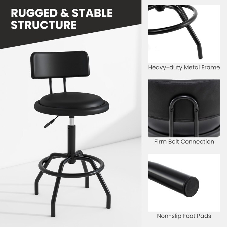 Black Metal PU Swivel Bar Stool Adjustable Height with Footrest