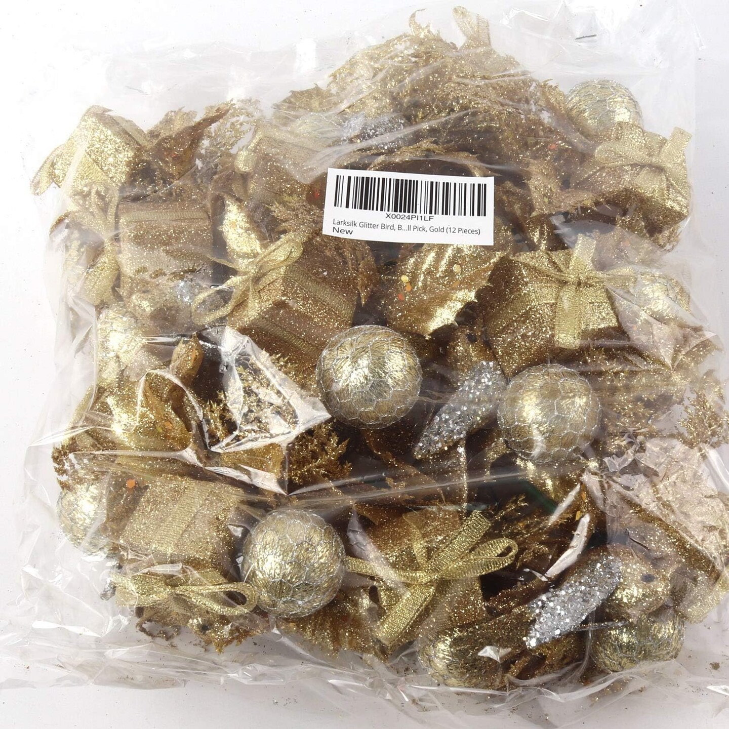 Set of 24 Christmas Gold Glitter Picks with Dove, Gift Box &#x26; Ornament Ball - Elegant Tree &#x26; Wreath Decor - Holiday Season - 2024 Christmas Collection, Floral Home by Artificial Flowers