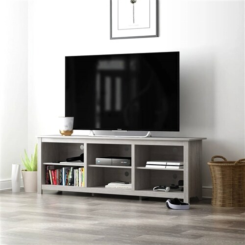 Wood Farmhouse TV Stand for Up to 70" TVs with Storage Shelves