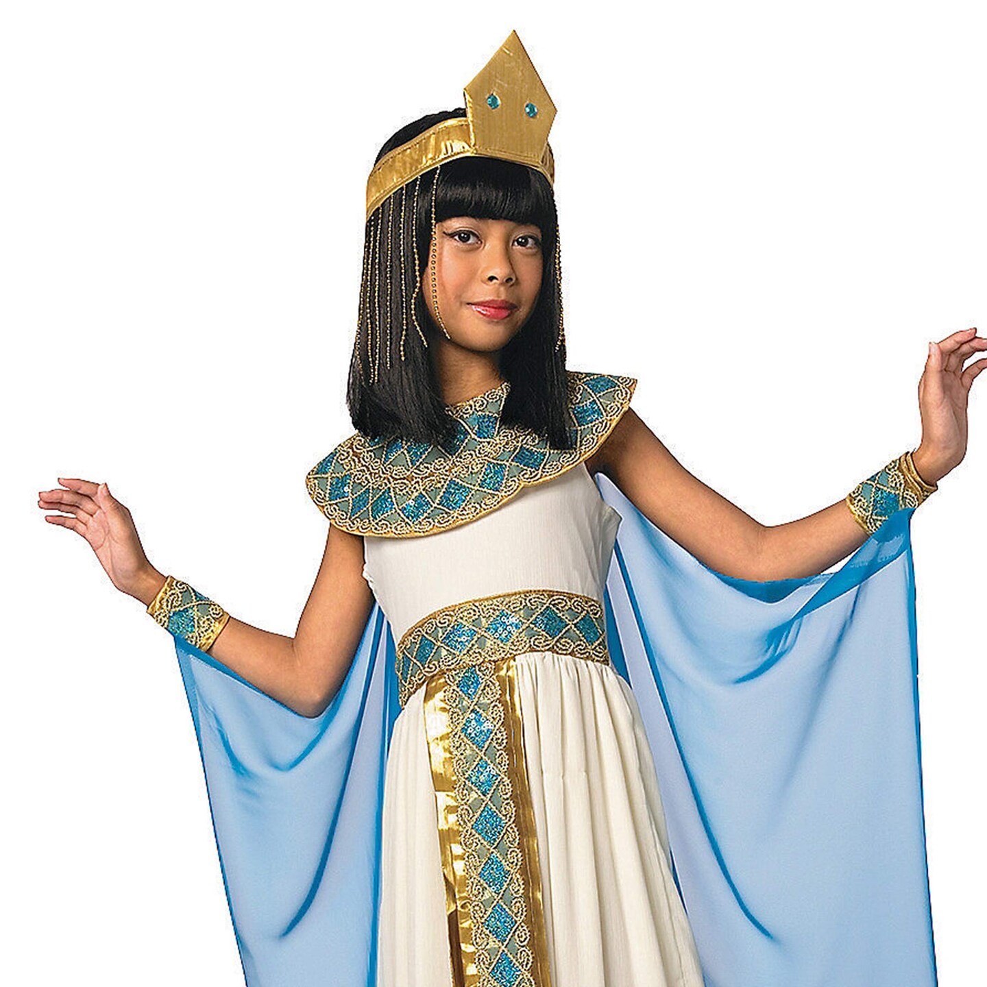 Girls Cleopatra Costume with Long Dress Sequin Belt Collar Wrist Cuffs and Headpiece