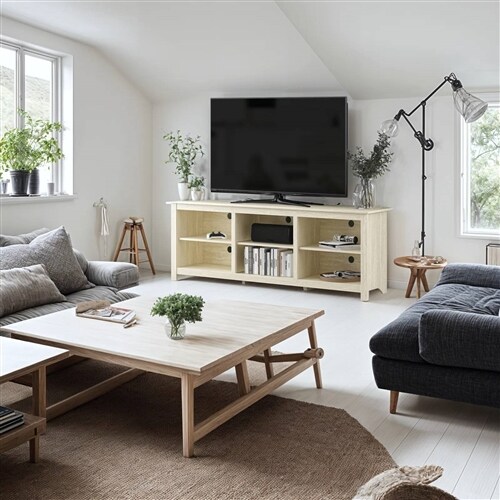 Wood Farmhouse TV Stand for Up to 70" TVs with Storage Shelves