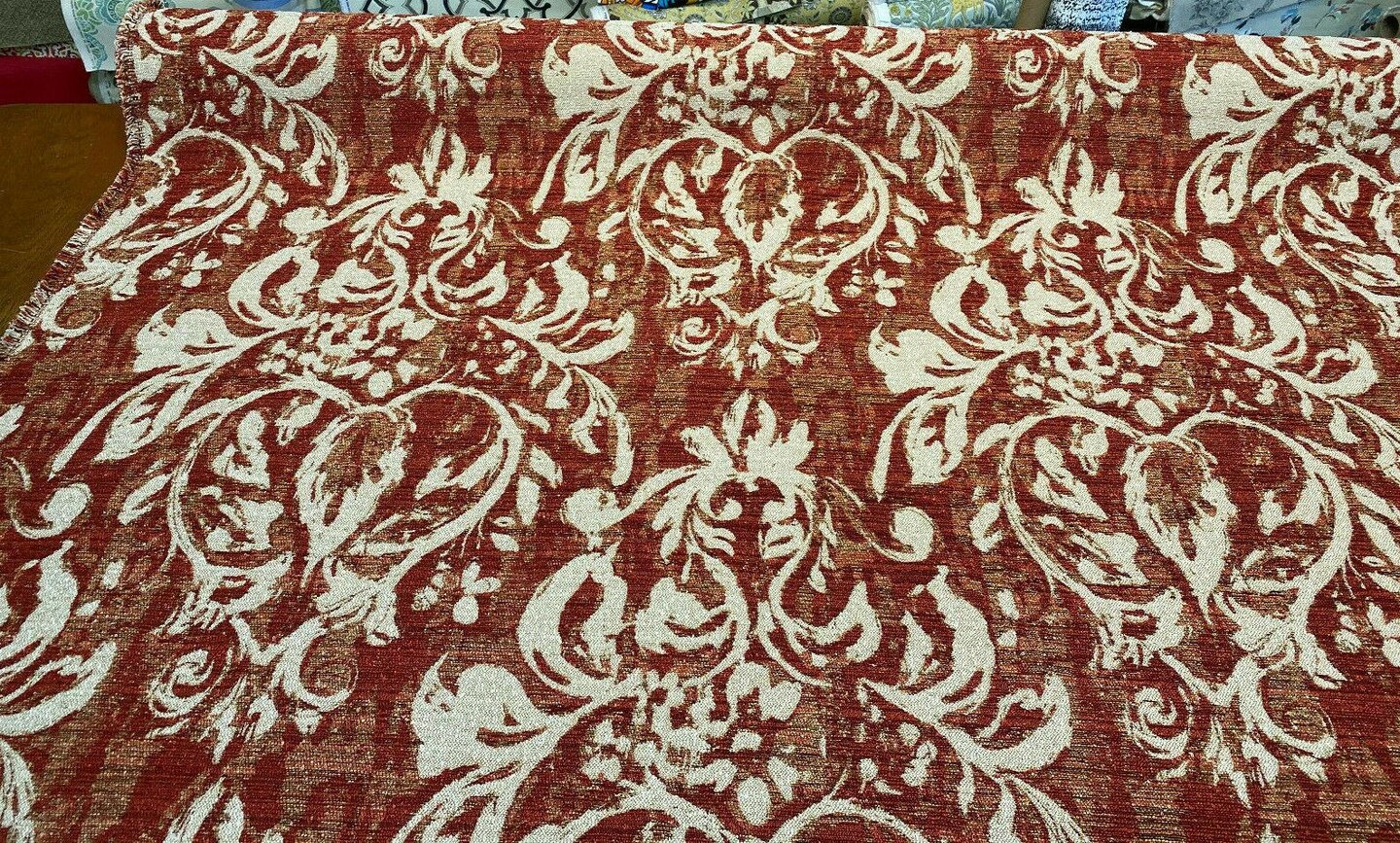 1 Yard Mill Creek Moldavia Ruby Red Chenille Tapestry Upholstery Fabric 56 inch Width