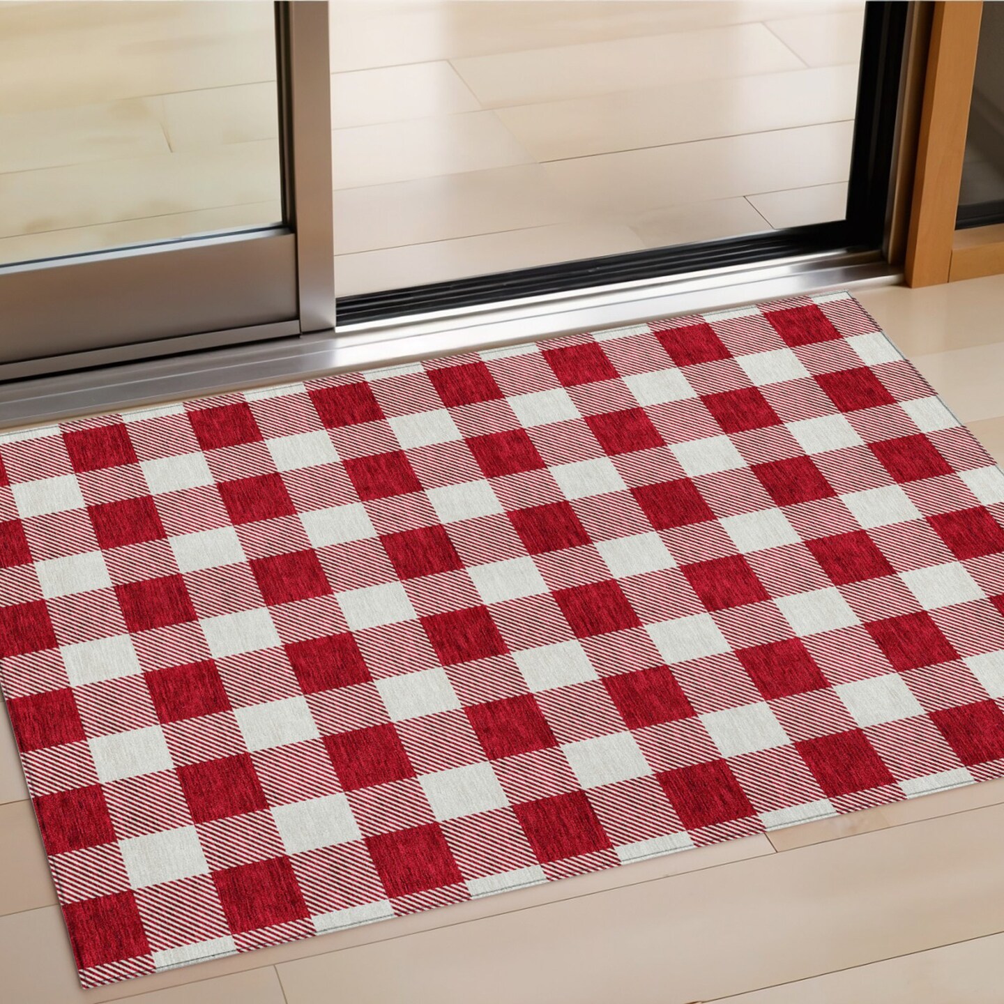 Edge Collections - 3' x 5' - Red - Washable Plaid Area Rug for Indoor and Outdoor Use - 1 Piece