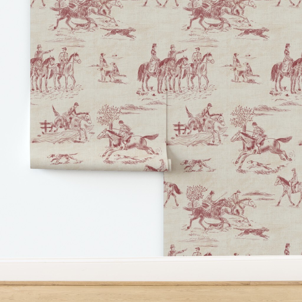 Autumn Rustic Farmhouse Horseback Riding Fox Hunt Hunter Jumper Classic Traditional Cottagecore Cabincore Lodge Hunting Dog Side Saddle Trees Custom Removable Wallpaper by Spoonflower Peel & Stick Wallpaper 2FT Wide