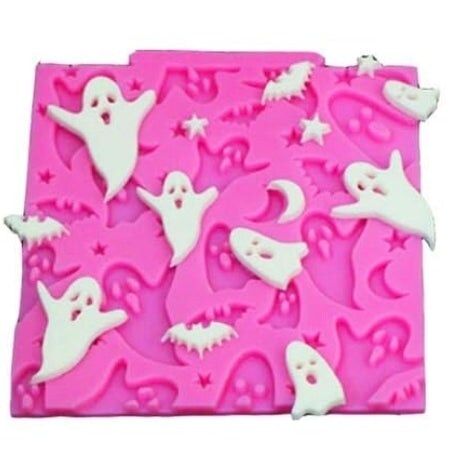 Halloween Ghost Fondant Mold - Silicone Cake Decorating Mat with Bats &#x26; Stars