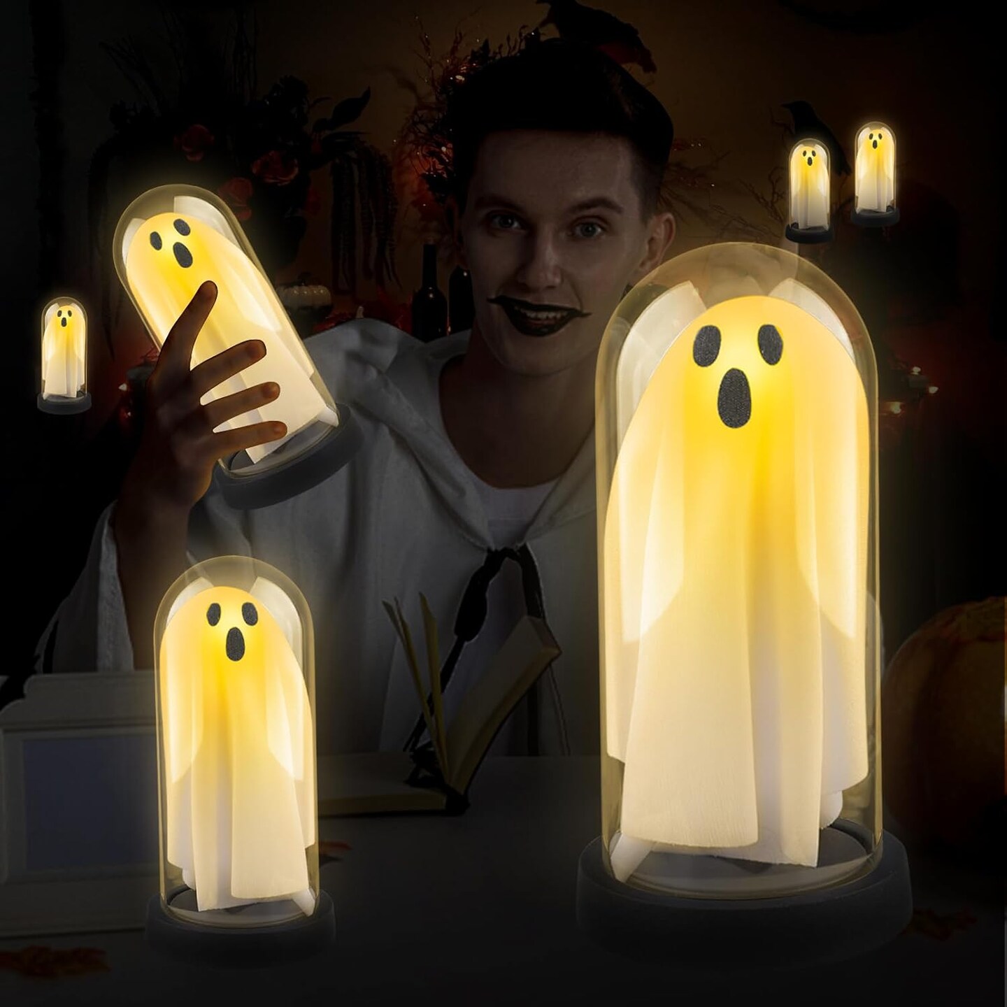 Halloween Decorations Indoor Light Up Cute Ghosts Decor (Warm White) 7 x 3 x 3 inches