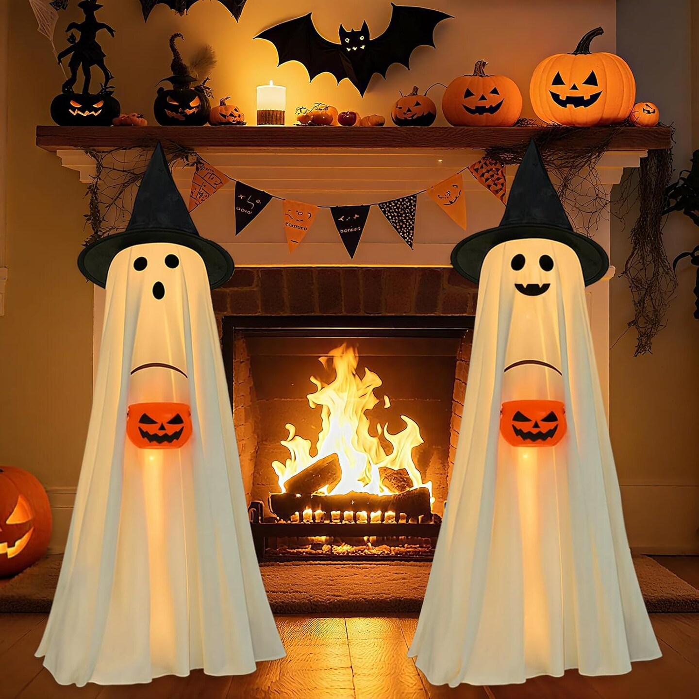 Halloween Decorations Indoor Outdoor, 2 Packs Light Up Spooky (White) 9 x 4 x 2.5 inches