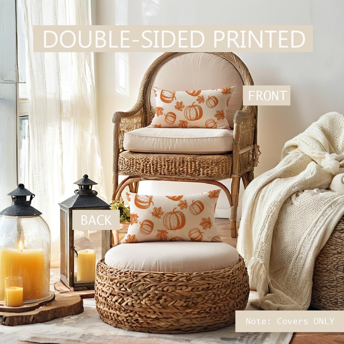 2Pack Fall Pumpkins Throw Pillow Covers 18x18