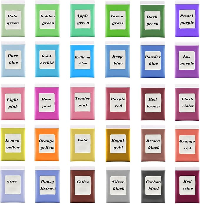 30 Color Pigment, Natural Cosmetic Grade Shimmer Mica Powder for Epoxy Resin/Bath Bombs/Candle/Soap/Lip Gloss/Slime.Soap Making Dye (30 Bag)
